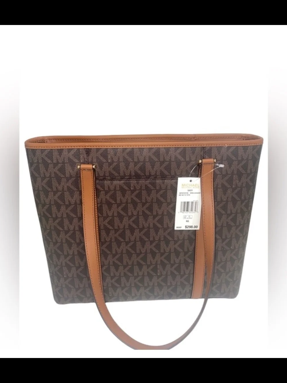 Michael Kors Brown Signature Logo Tote with Tan Trim